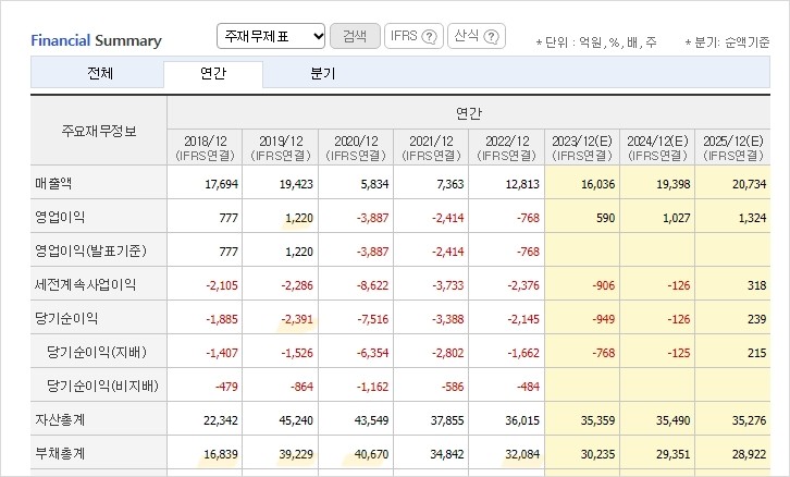 2019년 실적과부채