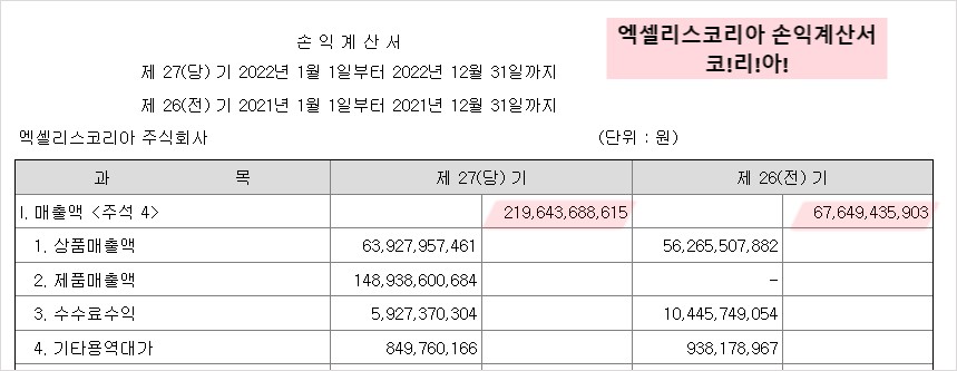 엑실리스코리아손익계산서