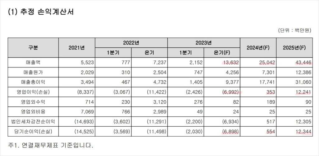 추정손익계산서